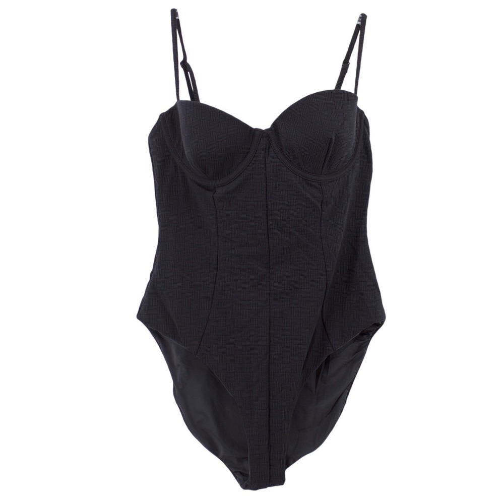 Onia Black Textured Underwire Lace Up Corset One Piece Swimsuit Bodysuit Beach